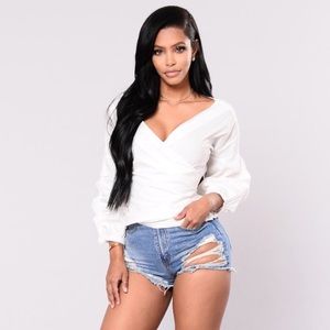 Fashion Nova White Ruffle Sleeve Blouse